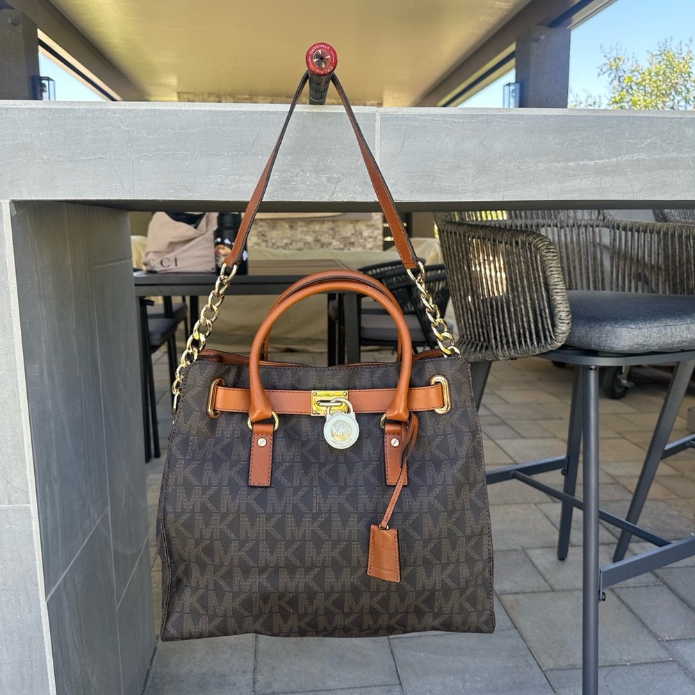 Michael Kors Dark Brown Satchel with Gold Accents